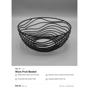 Corbeille à fruits en fer forgé à la main, motif vague, ajourée, en métal noir oxydé, décoration d'intérieur - Product Image 4