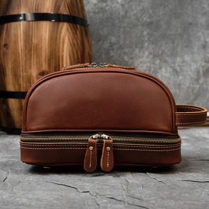 Professional Makeup Artist Handbag Leather Zipper Cosmetic <b>Bags</b> Custom Logo Travel Makeup <b>Bag</b> Brown colour Leather Cosmetic <b>Bags</b> - Product Image 1