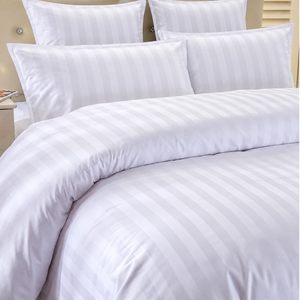 Parure de lit en coton rayé blanc 4 pièces – Drap-housse, taies d'oreiller, housse de couette – Tissé toutes saisons 300 fils/cm² – Style moderne - Product Image 2