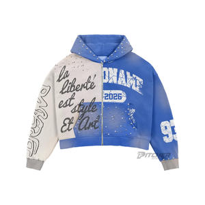 Conjunto de chándal de algodón pesado para hombre con cremallera, bordado y estampado digital, lavado ácido, corte holgado, estilo streetwear de invierno - Product Image 5