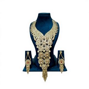 Luxury Gold Plated Copper Vintage Multi Disc Statement Necklace Set with Designer Drop <b>Earrings</b> for Wedding & Anniversary 63147 - Product Image 1