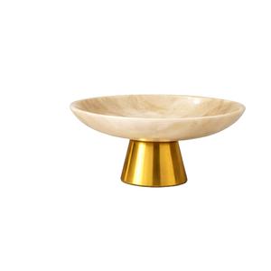 Bols décoratifs élégants en résine beige avec base dorée pour la décoration de la maison, centre de table, ensemble de bols en résine de luxe - Product Image 1