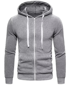 Sudadera con Capucha y Cremallera para Hombre, Modelo 2026, Color Sólido, Tejido de Punto, Estilo Casual, Corte Regular, Otoño, Negro - Product Image 5