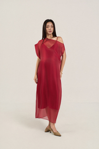 Vestido Midi de Seda Tejida para Mujer, Rayas Asimétricas, Cuello Redondo, Manga Regular, Cierre de Botones al Frente, Corte Holgado, Estilo Casual - Product Image 2