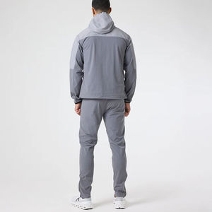 Men's Grey Polyester Tracksuit Full <b>Zip</b> <b>Hooded</b> Sporty Two Piece Set Lightweight Breathable Autumn Activewear Regular Fit - Product Image 5