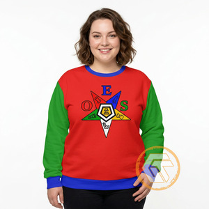 Pull en tricot pour femme Eastern Star brodé, rouge, vert, bleu, col rond, manches longues, pull d'hiver, design color block - Product Image 1