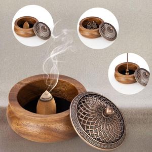 Juego de Regalo de Lujo: Quemador de Incienso de Madera Decorativo Cuadrado (Mabkhara) con Tarro de Almacenamiento de Aromas y Bandeja a Juego para Meditación y Yoga - Product Image 5