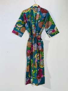 Bata Kimono de Algodón con Estampado Floral Multicolor |   Albornoz largo tipo lounge |   Ropa Casual para Mujer - Product Image 1