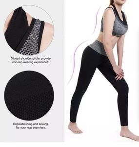 Ensemble de yoga sans couture taille haute col en V, crop top et leggings 2 pièces gris/noir uni en Spandex Polyester avec bretelles ajustables pleine longueur - Product Image 4