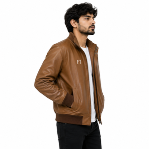Blouson Bomber en Cuir Personnalisé pour Homme, Col Montant, Poignets Côtelés, Fermeture Éclair, Poches Avant, Mode Hiver, Veste Homme OEM, Vente en Gros USA - Product Image 2