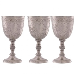 Silver Stainless Steel <b>Wine</b> <b>Goblet</b> Set Premium Shiny Finish Modern Design Reusable Drinking Cups Home Decor Tableware Gift India - Product Image 1