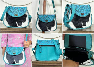 Sac bandoulière en cuir de vachette fait main avec motif floral, style bohème vintage, parfait pour les femmes - March Expo 2026 - Product Image 3