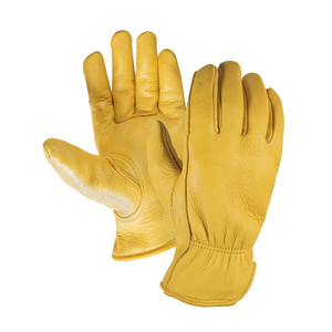 Gants de travail en cuir de vachette pleine fleur jaunes pour hommes, polyvalents, pour la construction, la conduite et le jardinage - Product Image 2