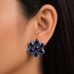 Trendy Antique Silver Brass Multi Stone Flower <b>Stud</b> <b>Earrings</b> Wholesale | Indian Ethnic Boho Manufacturer | Factory Direct Supply - Product Image 4