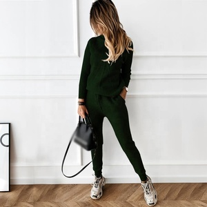 Costume uni deux pièces à col haut et pantalon extensible, pour femmes, pull-over d'hiver, produit Direct d'usine, - Product Image 2