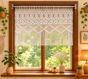 Tapiz de Macramé Bohemio, Decoración de Pared de Cuerda de Algodón con Flecos Geométricos, Lavable, para Sala de Estar, Dormitorio, Bodas y Cumpleaños - Product Image 6