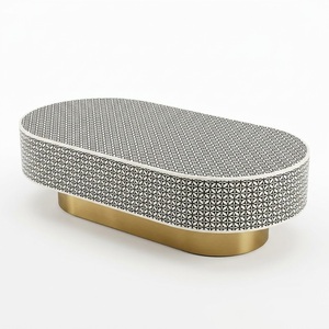Nueva Mesa de Centro Redonda con Incrustaciones de Hueso y Base de Latón Dorado, Mesa de Centro Geométrica Moderna en Blanco y Negro para Sala de Estar - Product Image 6