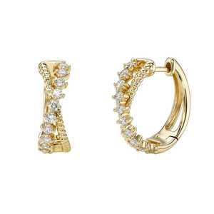 Diamond Cross <b>Hoop</b> <b>Earrings</b> Round Cut Lab Grown Minimalist Modern Everyday Solitaire Classic Huggies 14K Solid Gold Manufacturer - Product Image 3