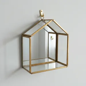 ARTISAN DESIGN Modern Square Glass <b>Wall</b> <b>Shelf</b> Brass Frame <b>Floating</b> Storage Organizer Office Living Room Decor Premium Quality - Product Image 1
