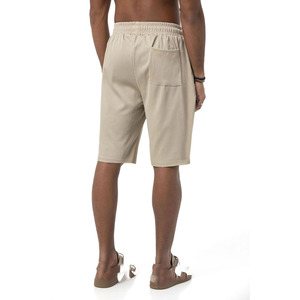 Ensemble t-shirt et short pour homme en coton beige à manches courtes, col rond, vêtements décontractés d'été, tissu respirant en maille - Product Image 2