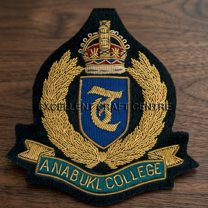 Anabukl College Embroidered Cap Badge <b>Sew</b>-On Fabric Patch With Crown And Laurel Wreath For Uniform Garment - Product Image 4