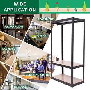 1 estantes de alambre ajustables 1 varilla para ropa resistente independiente negro ropa estante portátil armario para ropa - Product Image 1