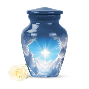 Urna Funeraria de Cobre Blue Sky Cross para Cenizas de Adultos, Recuerdo Conmemorativo para Entierro - Product Image 5
