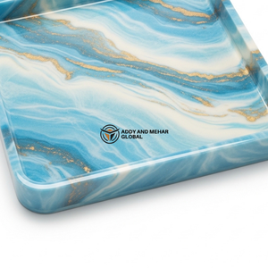 Plateau décoratif en résine bleue artistique – Plateau carré à motif marbré pour la maison - Product Image 5