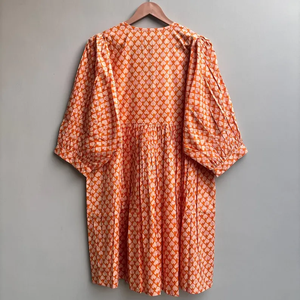 เดรสลำลองผู้หญิง ผ้าทอ 100% คอตตอน สีพื้น/เรียบ แขนสั้น เอวทรงเอ็มไพร์ ทรงเบบี้ดอลล์ โอเวอร์ไซส์ คอวี ทรงหลวม ใส่ได้ทุกวัน - Product Image 3