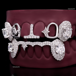Grillz Personalizados con Incrustaciones de Diamantes, Plata de Ley 925, Moissanita VVS, Joyería Hip Hop y Diseño de Estrella con Piedra Grande para Hombre - Product Image 1