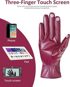 Guantes de Cuero para Mujer, Guantes con Forro de Cachemira para Escribir Mensajes en el Móvil, Guantes de Piel de Oveja Suave de Primera Calidad - Product Image 3