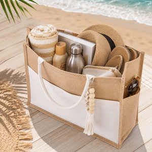 Juco Luxury Jute Travel Tote Bag Cotton Handles Reusable Carry Bag for Women Travel Shopping Office Storage B2B Wholesale - Product Image 4