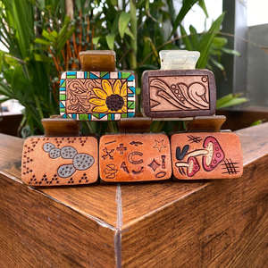 Wholesale OEM Small Girl Hair Accessories <b>Engraved</b> Hand <b>Tooled</b> Leather Hair Clip Claw Unique Cactus Design Clip for women's - Product Image 4