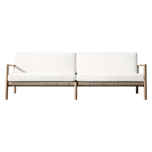 Minimalist Modern <b>Outdoor</b> <b>Sofa</b> Solid Teak Frame <b>Rattan</b> Woven Backrest Contemporary Garden Lounge Seating Balcony and Patio - Product Image 5