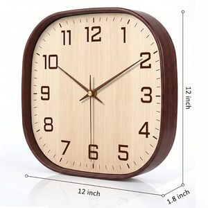 12 Inch Square Nordic Minimalist Wall <b>Clock</b> Silent Quartz Analog Single Face <b>Battery</b> Powered Beige Brown Living Room Decor - Product Image 4