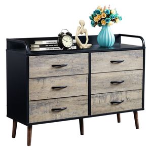 Commode contemporaine à 6 tiroirs en chêne avec tiroirs pliables en tissu gris et noir pour le rangement en appartement - Product Image 5