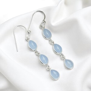 Blue Chalcedony Pear Dangle Drop <b>Earrings</b>-Gold Plated 925 Sterling Silver <b>Cute</b> Gemstone Women's Wedding Gift Occasion - Product Image 3