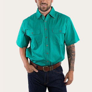 Chemise de travail noire en coton à manches courtes pour homme avec deux poches poitrine, respirante et tendance - Product Image 4