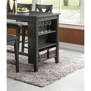 Tavolo da Colazione Moderno e Casual in Legno, Altezza Bancone, con Ripiani Portaoggetti, Finitura Grigia, Set da 1 Pezzo per Sala da Pranzo - Product Image 4