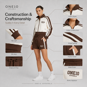 ชุดเซ็ตเสื้อแจ็คเก็ตคอกลมและกางเกงขาสั้น ONE10 APPARELS สำหรับทุกเพศ ผ้าเนื้อนุ่ม ระบายอากาศได้ดี เหมาะสำหรับใส่ลำลองในฤดูหนาว ผลิตจากผ้าโพลีเอสเตอร์/คอตตอนผสมขนแกะถัก - Product Image 5