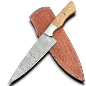 Couteau de Chef Damas Forgé à la Main de Qualité Supérieure, Lame à Motifs de Haute Qualité, Manche en Bois d'Olivier, Couteau de Cuisine Tranchant, Vente en Gros, ODM - Product Image 1