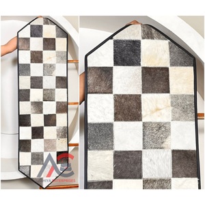 March Expo 2026 Hand Tooled Genuine Cowhide Leather Table Runner Designer Piece Black & White Checkered Pattern Dining Table Mat - Product Image 1