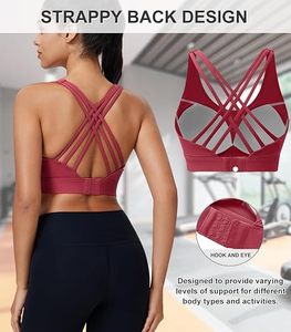 Women's High Support <b>Racerback</b> Sports <b>Bra</b> Crisscross Straps Front Quick Dry Breathable Padded Gym Fitness Yoga Workout - Product Image 6