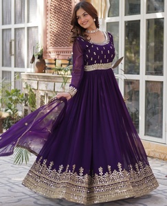 Últimos Vestidos Anarkali para Mujer con Material de Imitación de Sangre y Bordado de Lentejuelas, Ideales para Bodas y Festivales - Product Image 1