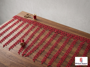 Ribete de encaje rojo con flecos HitJem para exportación, borde decorativo de algodón con borlas para textiles de moda - Product Image 5