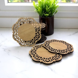 Floral Mandala Laser Cut Solid Wood Coaster Set Handcrafted Heat Resistant Drink <b>Mat</b> Decorative Coffee Tea Cup Holder - Product Image 2