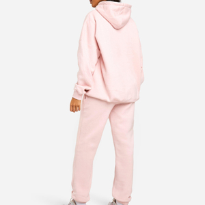 New Trending Women's <b>Pink</b> Loose Cotton Fleece Jogger <b>Sets</b> OEM Drop Shoulder Relaxed Fit Hoodie & Sweatpants Training <b>Tracksuits</b> - Product Image 4