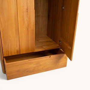 Armario de Dormitorio Moderno de Mediados de Siglo, Ecológico, de Madera de Teca Sólida, con Tiradores Metálicos, Cajones Hechos a Mano, 2 Puertas - Product Image 5