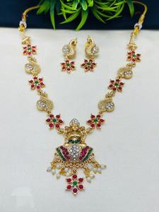 Juego de Joyería Kundan de Cristal Chapado en Oro y Cobre Vintage de Alta Calidad al por Mayor, Collar Largo para Novia, Boda, Fiesta - Product Image 2