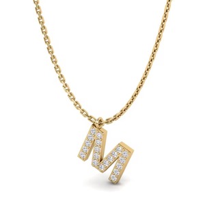 Colgante de Lujo con Letra M, Plata 925, Diamante Moissanita, Corte Brillante Redondo, Engaste de Garras, Unisex, Clásico, Regalo - Product Image 2